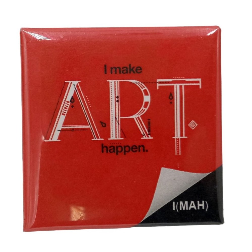 I Make Art Happen Pinback Button Artist Red Black Teacher Creator Creative